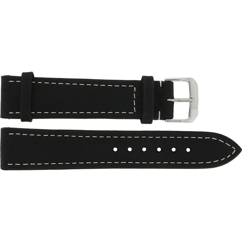 Leather Wristband Black 22 mm Silver Thorn Buckle White Seam Plain